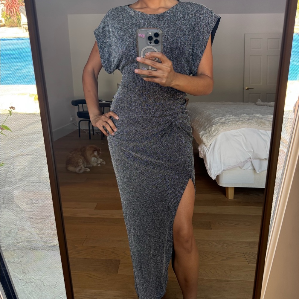 Long shimmering silver dress